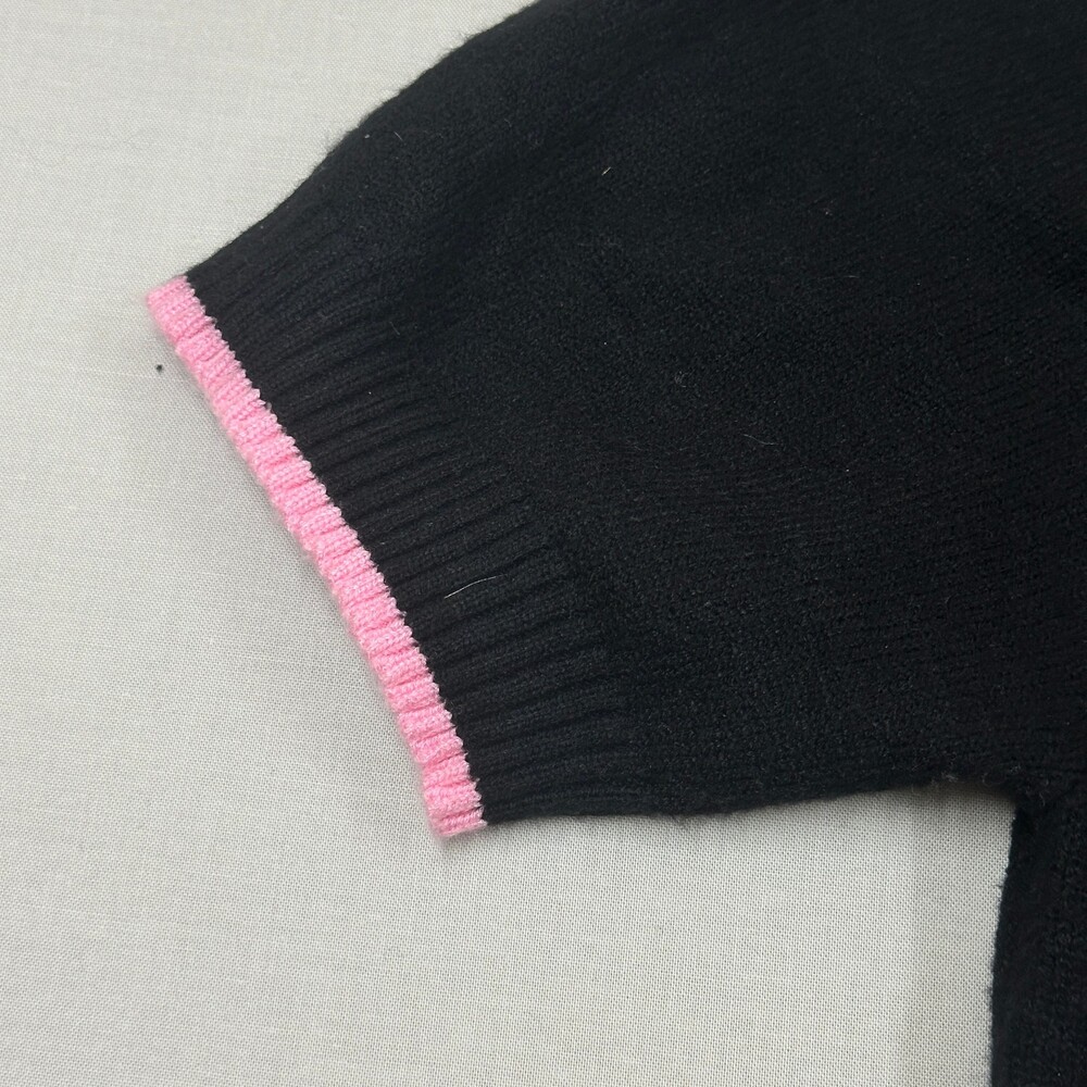 Y2K Paris Hilton Graphic Crop Sweater Bow Detail Black Pink S - Picture 7 of 12